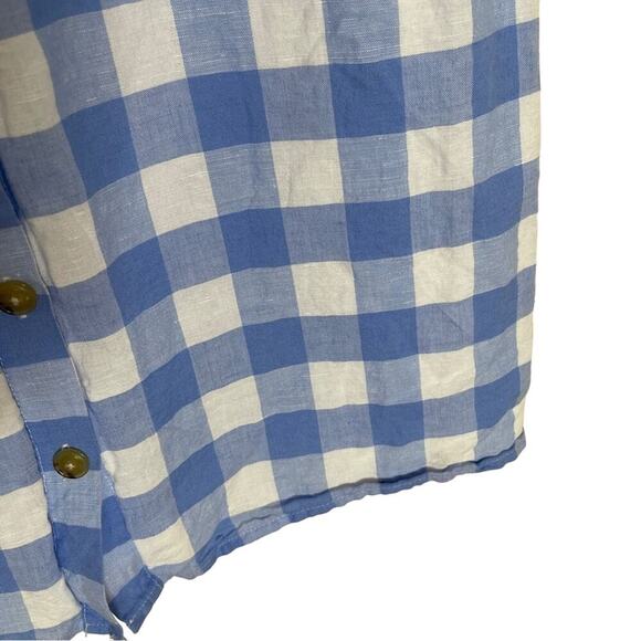 J. Crew Factory Gingham Plaid Button Front Linen Sun Dress Blue White Size XS/2 - Picture 7 of 8